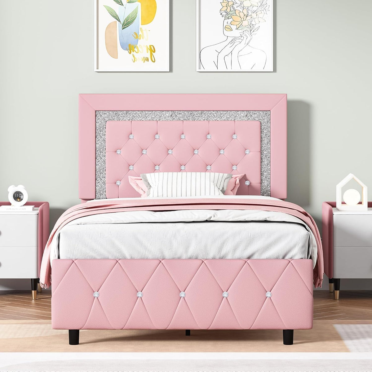Kids Princess Twin Bed Frame With Headboard