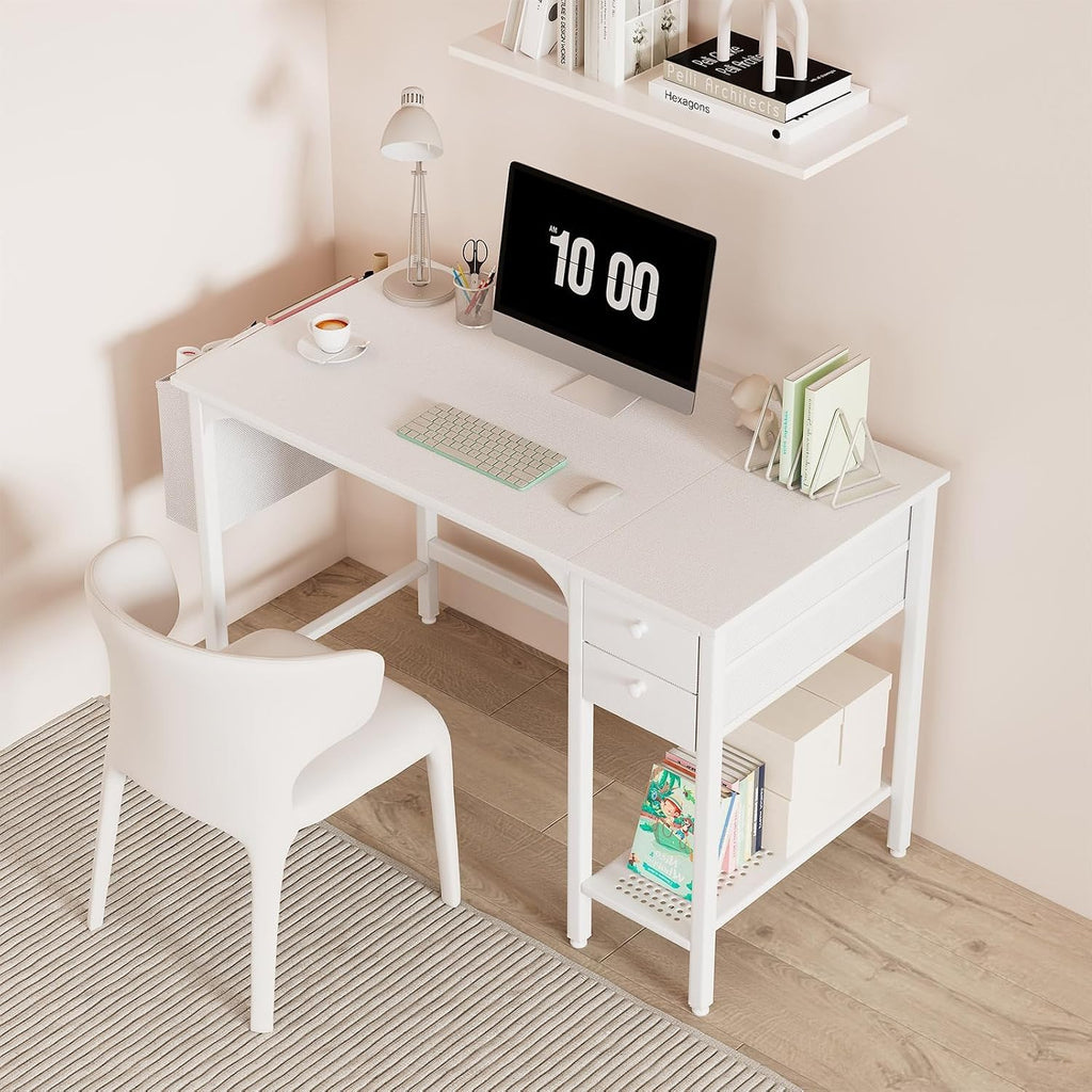 White Drawered Compact Home‑Office Desk