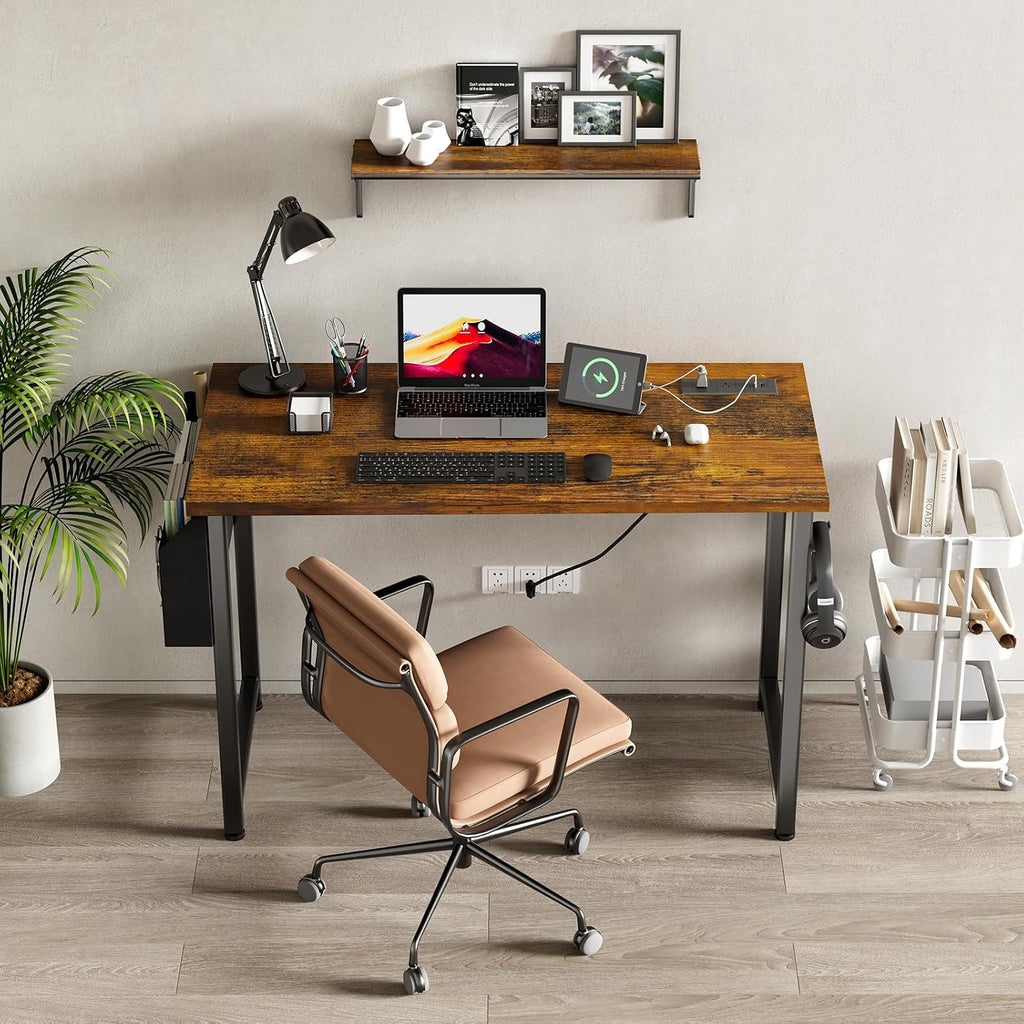 Rustic‑Brown Charging‑Station Computer Desk