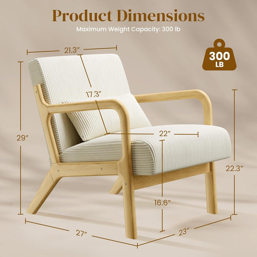 Beige Corduroy Mid‑Century Accent Chair