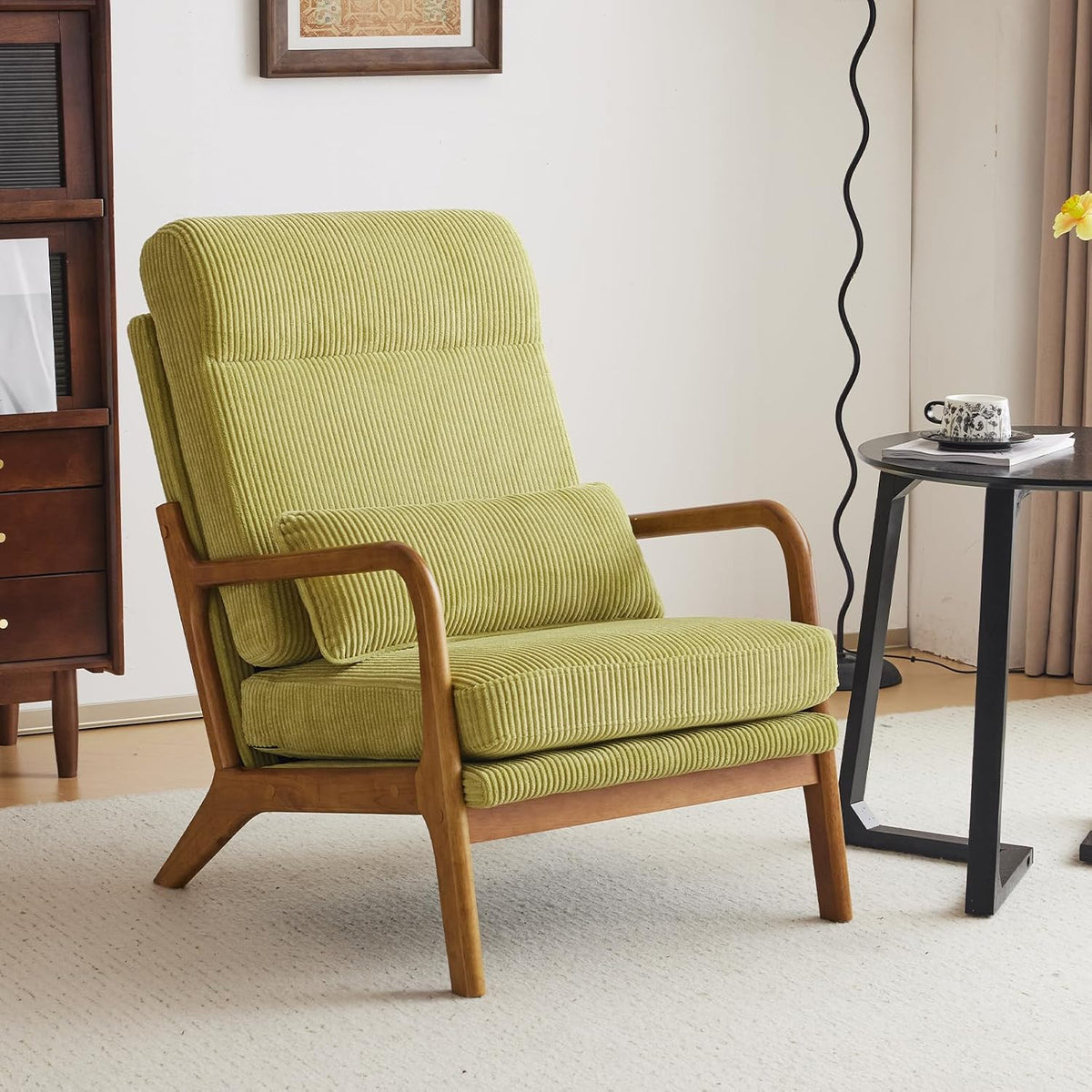 Mid‑Century Green High‑Back Accent Chair