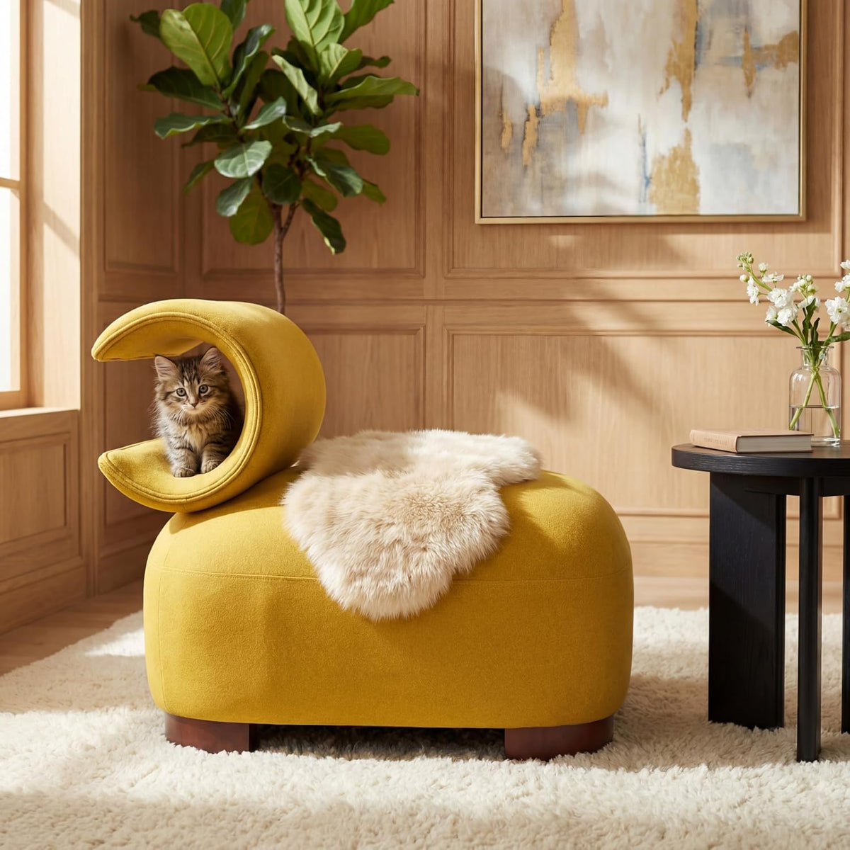 Yellow Fabric Modern Accent Lounge Chair