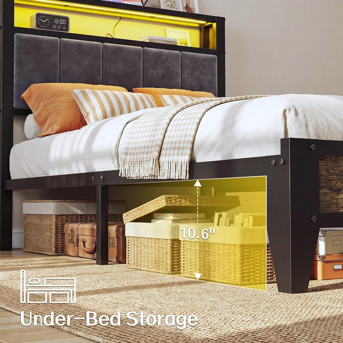 LED Charging‑Station Twin Platform Bed Frame