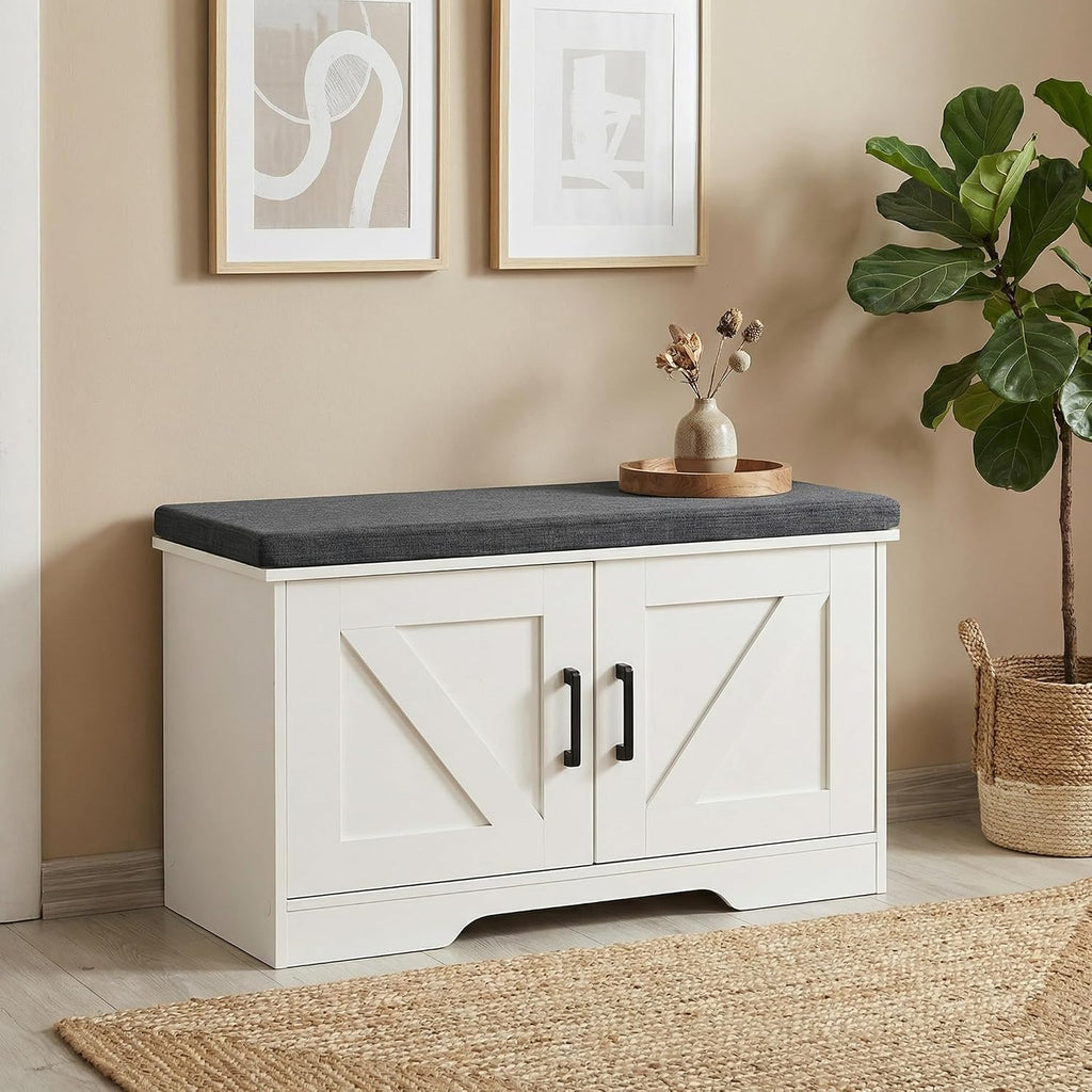 Farmhouse Cushioned Shoe Storage Bench