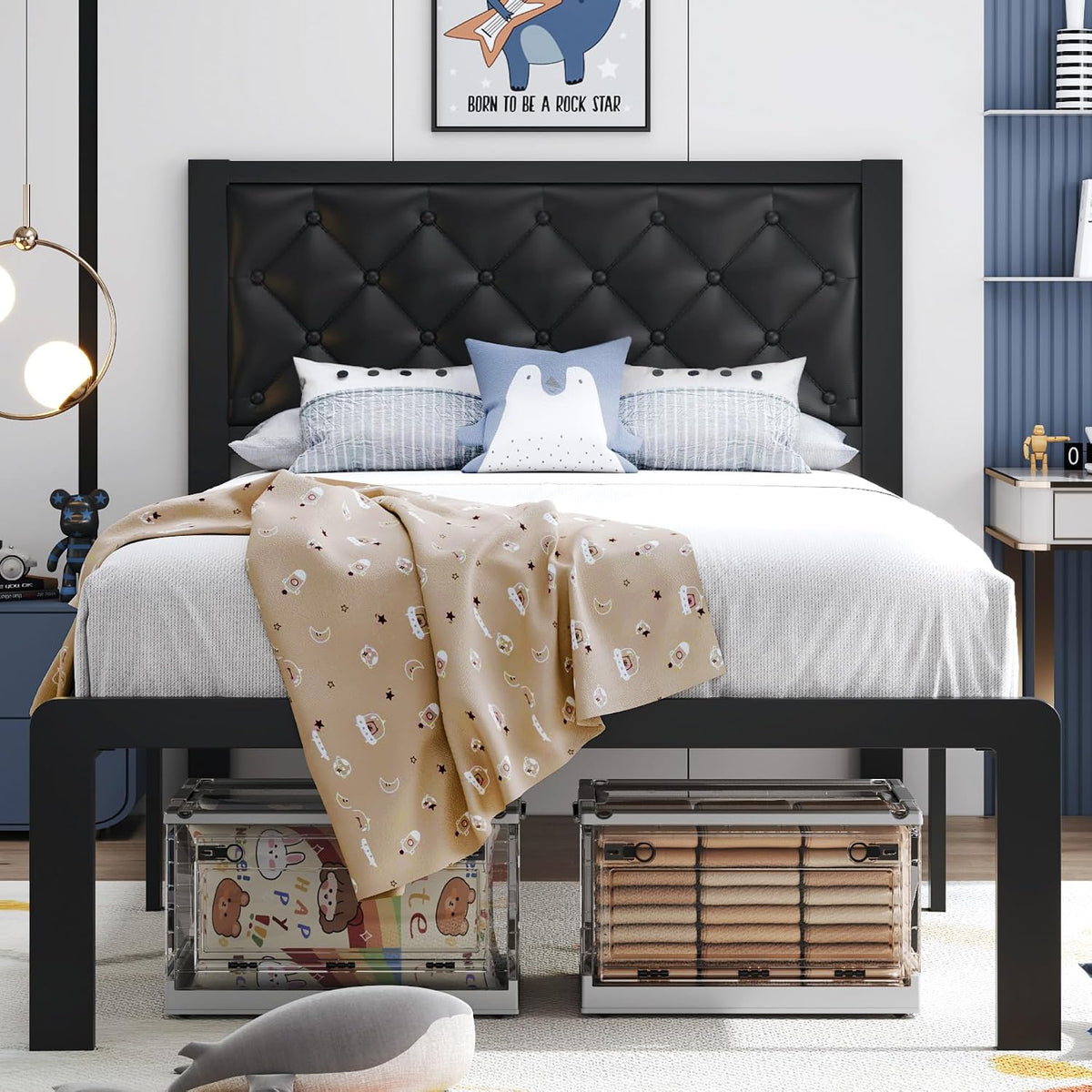 Black Tufted Upholstered Twin Bed Frame