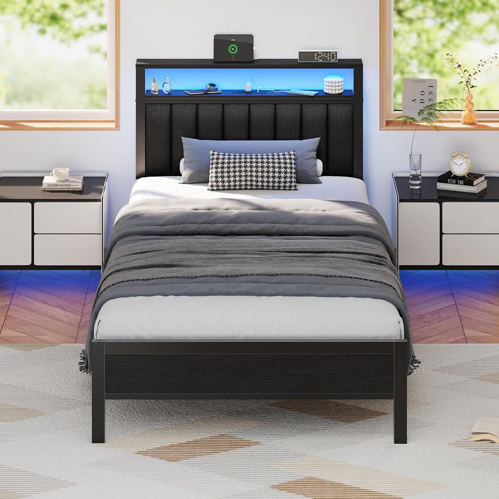 LED Charging‑Station Twin Bed Frame