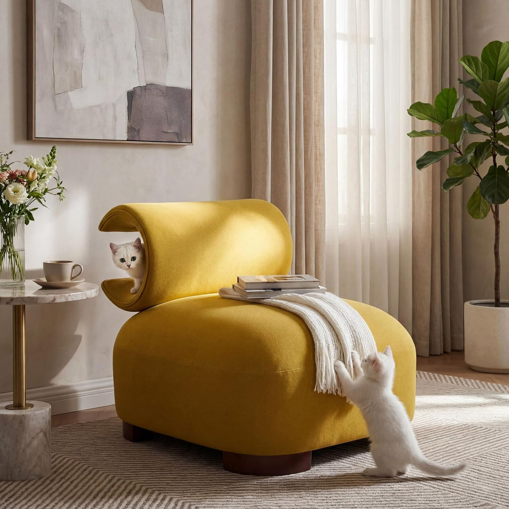 Yellow Fabric Modern Accent Lounge Chair
