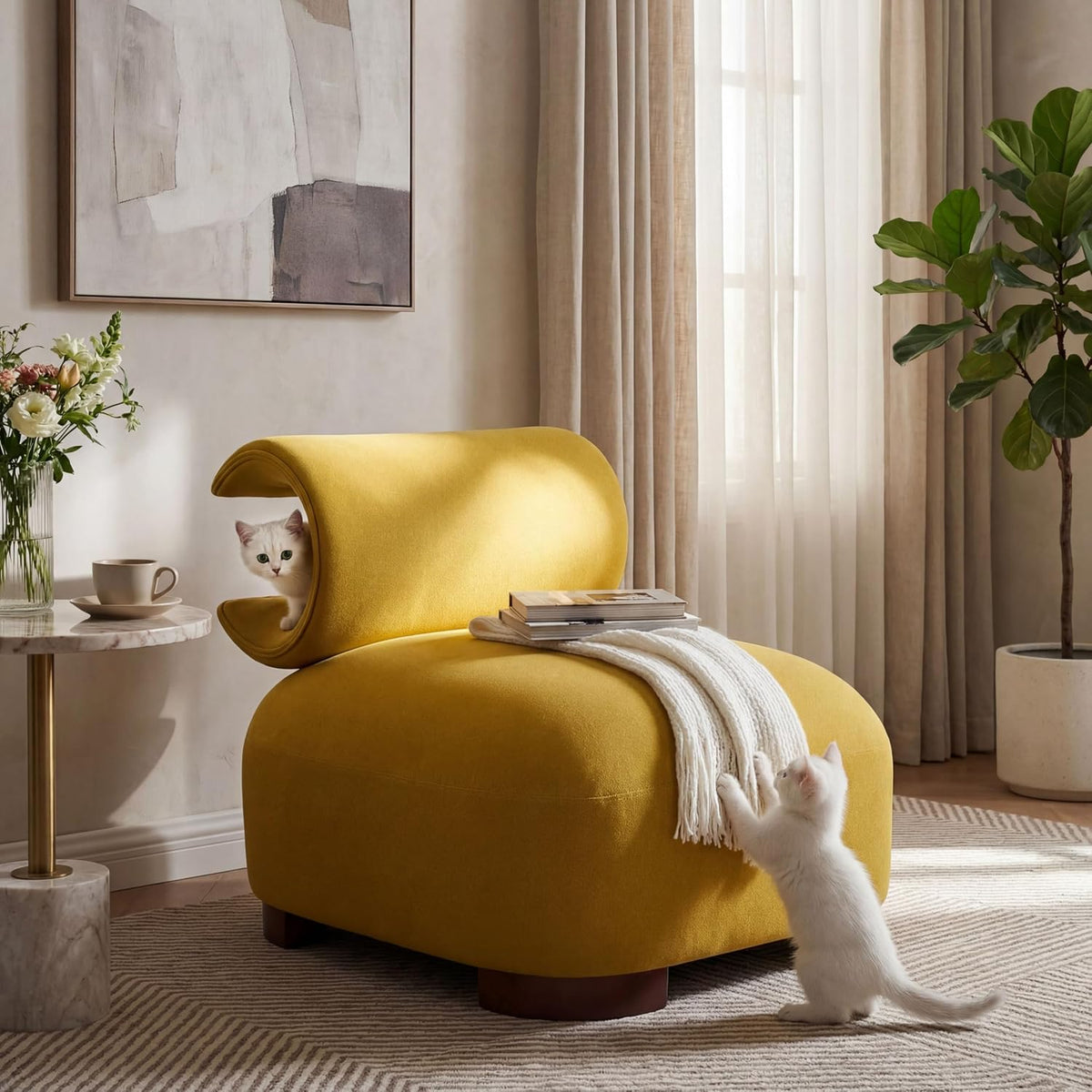 Yellow Fabric Modern Accent Lounge Chair