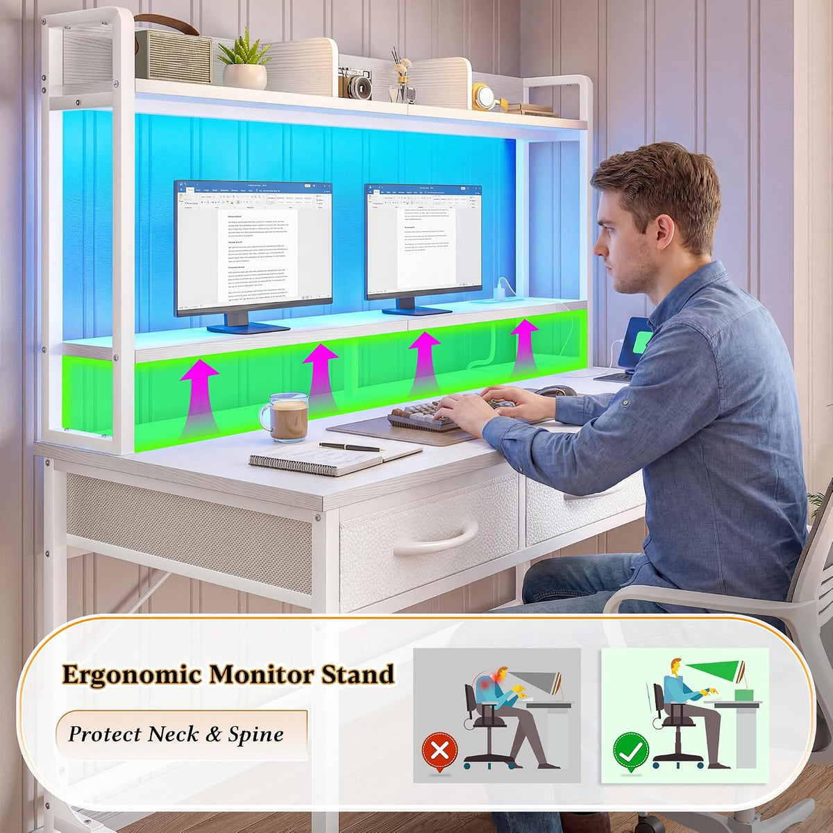 LED Charging‑Station Gaming Computer Desk
