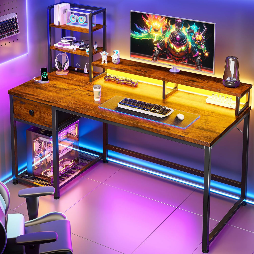 Brown Hutch‑Shelves Home Computer Desk