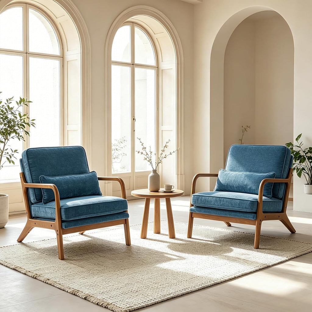 Blue Mid‑Century Accent Reading Chair