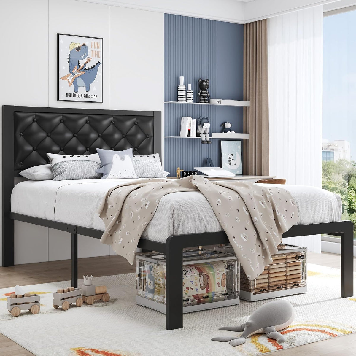Black Tufted Upholstered Twin Bed Frame