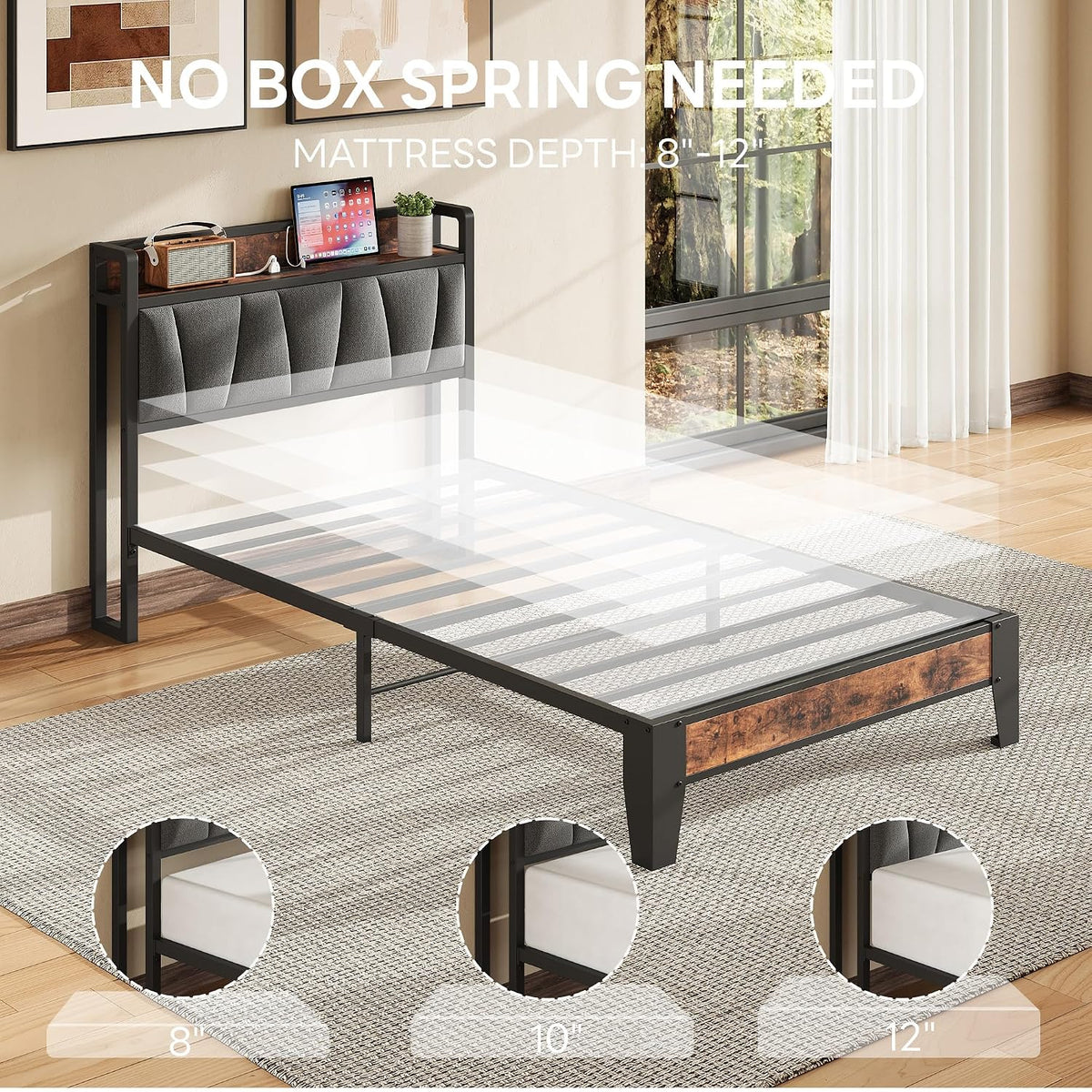 Storage Charging‑Station Twin Bed Frame