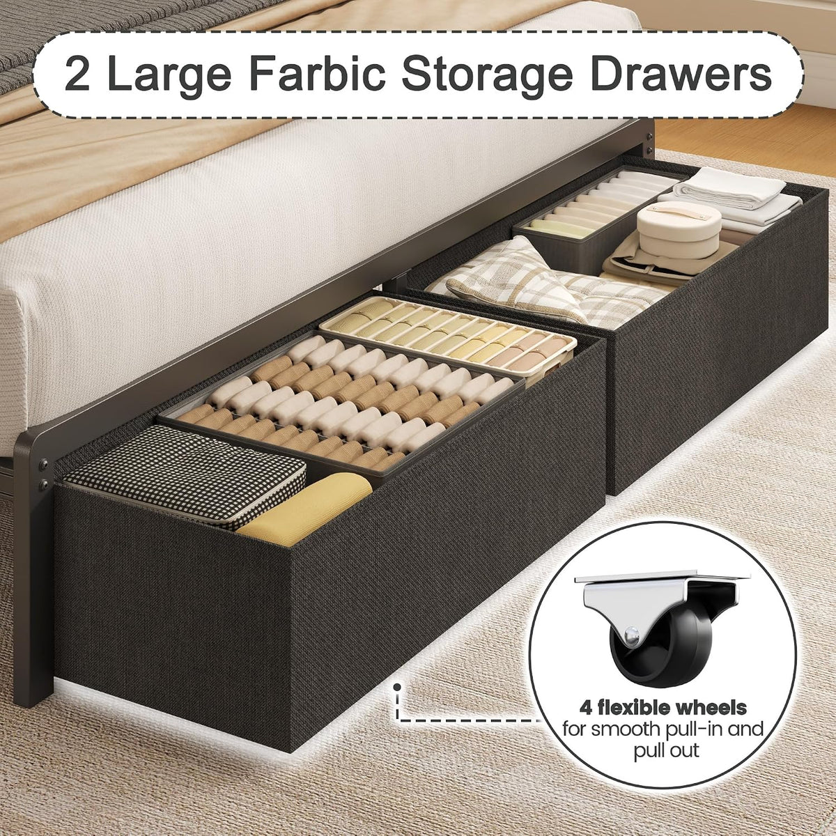 Grey LED Storage Upholstered Twin Bed Frame