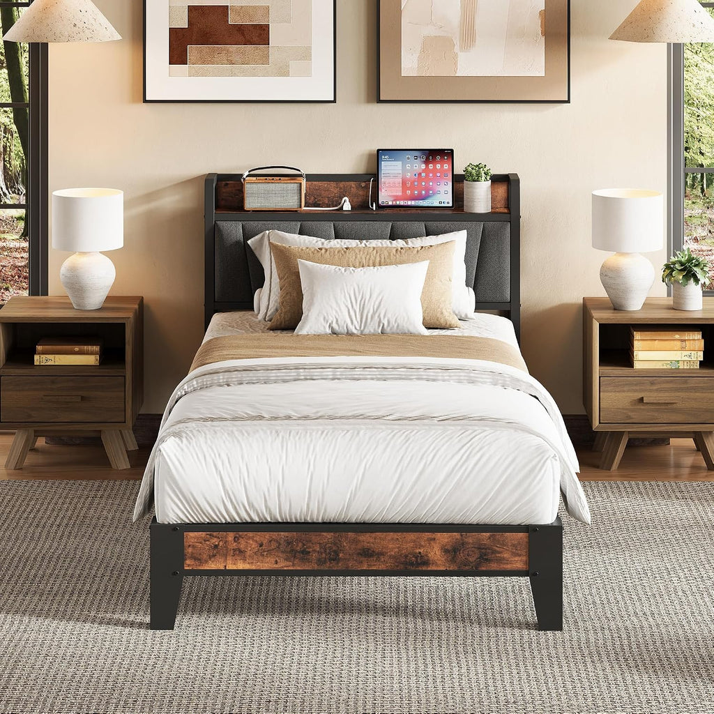 Storage Charging‑Station Twin Bed Frame