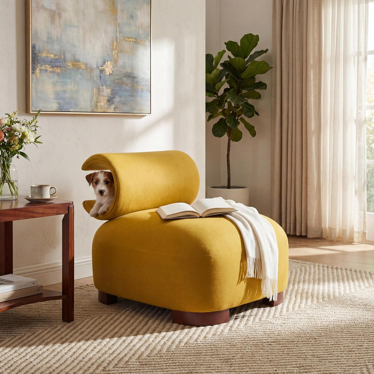 Yellow Fabric Modern Accent Lounge Chair