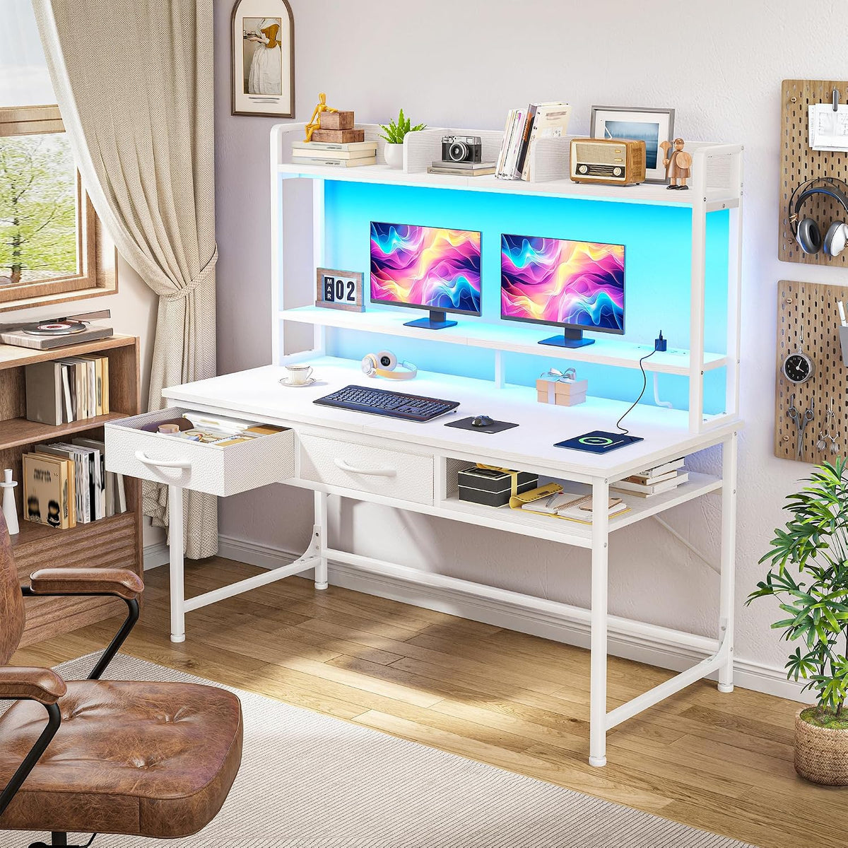 LED Charging‑Station Gaming Computer Desk