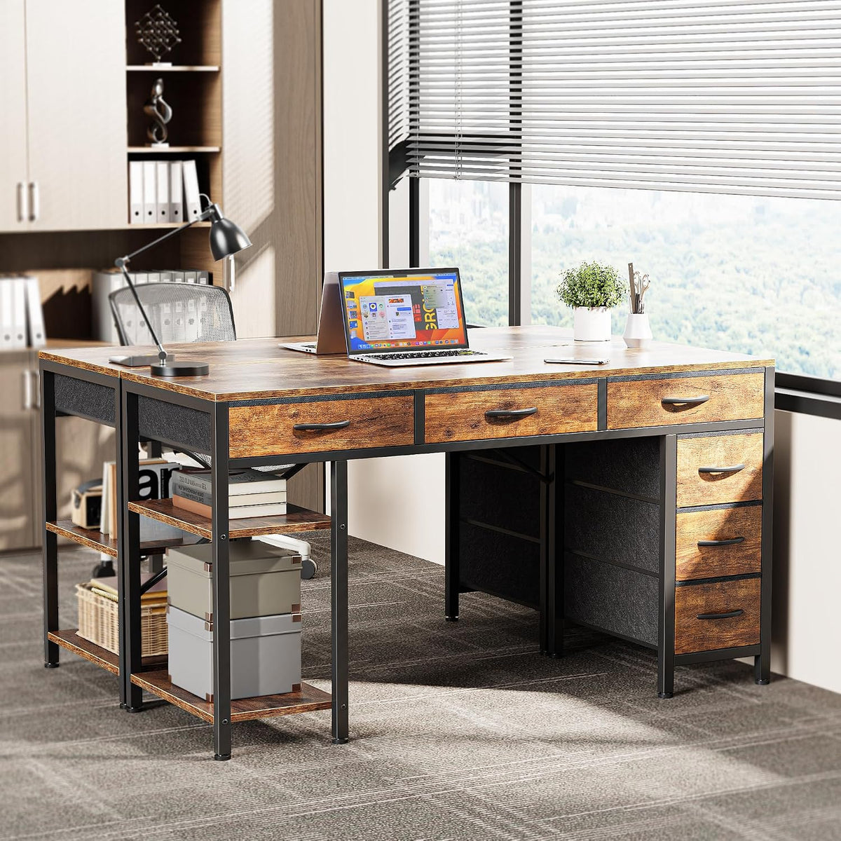 Rustic‑Brown Storage Home‑Office Computer Desk
